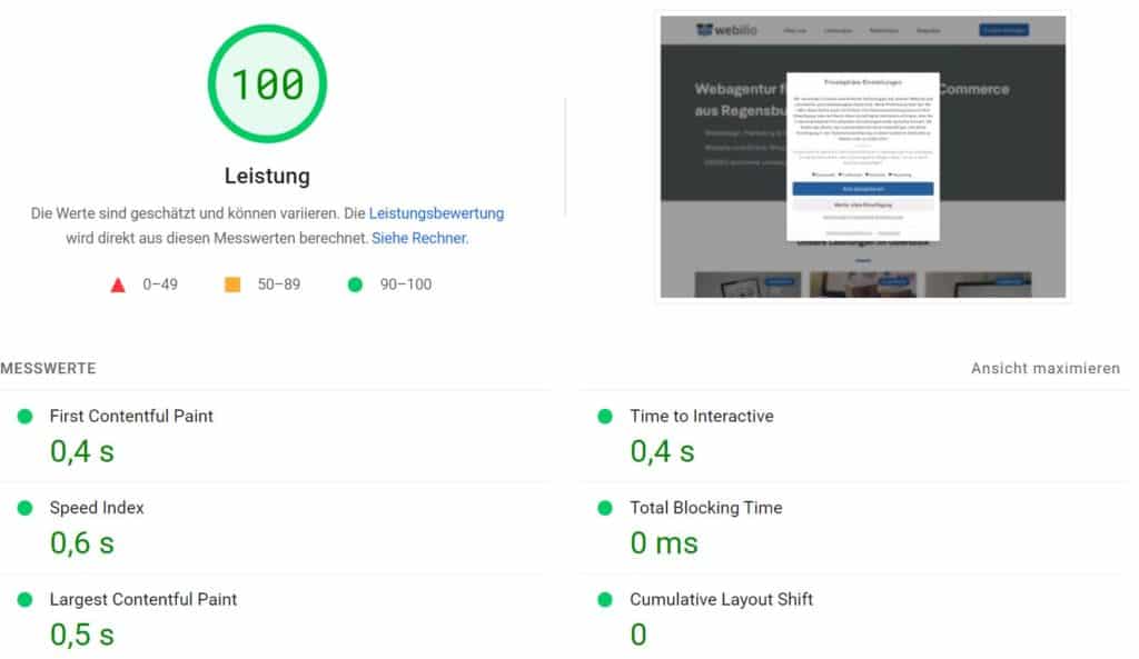 Website Ladezeit Google PageSpeed Insights CoreWebVitals Optimierung
