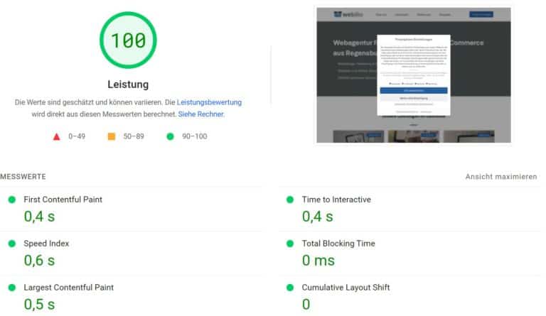 Website Ladezeit Google PageSpeed Insights CoreWebVitals Optimierung