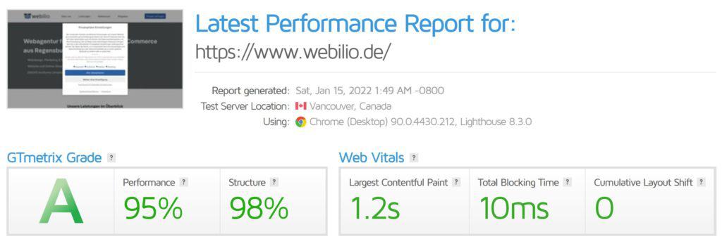Website Ladezeit Optimierung GTmetrix